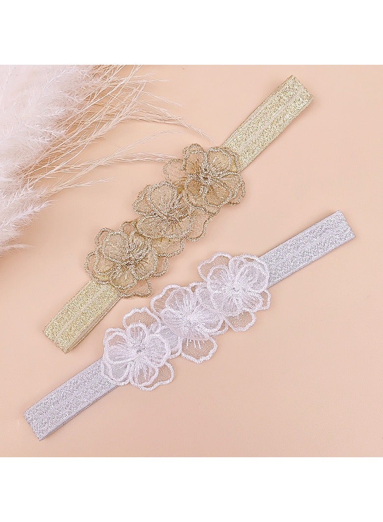 2-Pack Baby Girl Floral Lace Headbands – Soft Stretchy Hairbands for Newborns & Toddlers, White & Champagne | Elastic Hair Accessories for Baby Shower, Birthday, Photos - Image 5