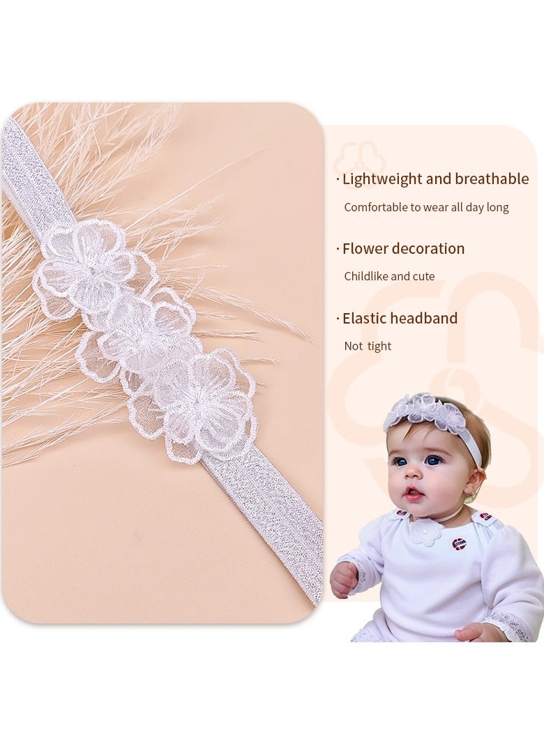 2-Pack Baby Girl Floral Lace Headbands – Soft Stretchy Hairbands for Newborns & Toddlers, White & Champagne | Elastic Hair Accessories for Baby Shower, Birthday, Photos - Image 3