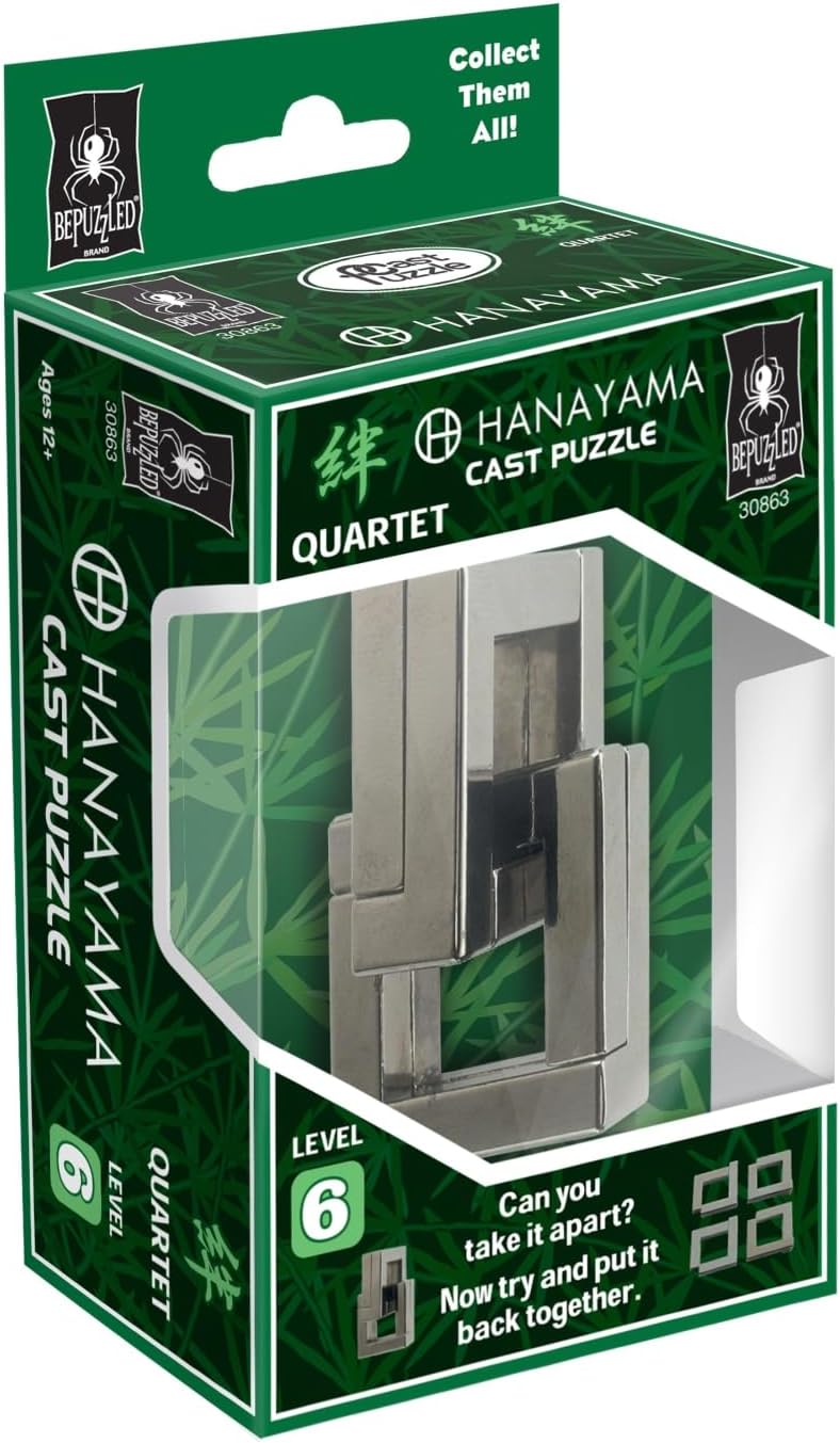 Bepuzzled QUARTET Hanayama Cast Metal Brain Teaser Puzzle (Level 6) Puzzles For Kids and Adults Ages 12 and Up - Image 2