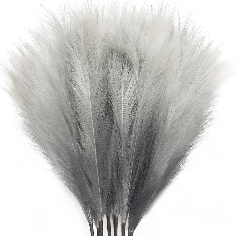 KALYLOC KALYLOC 8Pcs 3FT Grey Colorful Faux Pampas Grass for Boho Decor NonShedding Fluffy Artificial Bulrush Tall Reed Fluffy Stems Vase Filler Living Room Wedding Decoration 