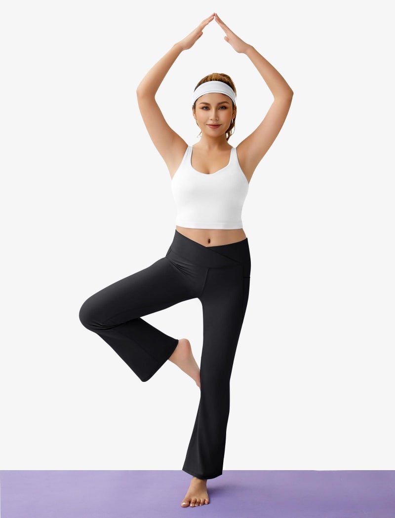 COPYLEAF Women's Flare Yoga Pants with Pockets-V Crossover High Waisted Bootcut Yoga Leggings-Flare Bell Bottom Workout Gym Leggings Black - Image 2