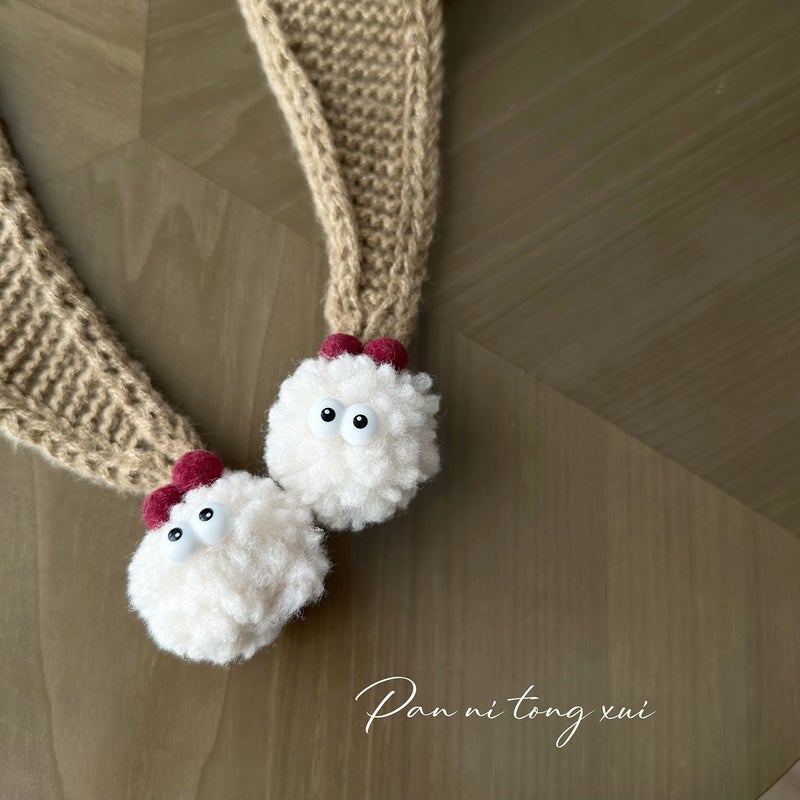 Kids Triangle Knit Scarf with Pom-Poms Winter Warm Black  - Image 4