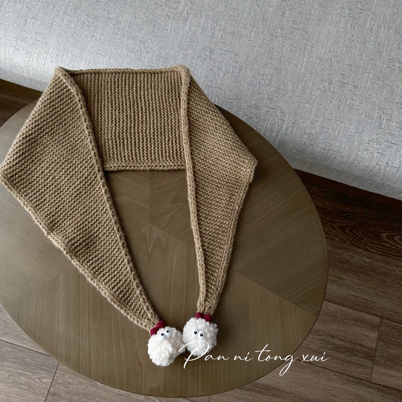 Kids Triangle Knit Scarf with Pom-Poms Winter Warm Black  - Image 5