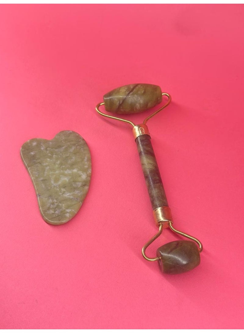 مجموعة أدوات غوا شا الطبيعية المضادة للشيخوخة للوجه، بكرة اليشم الأخضر لتدليك الوجه والرقبة - Image 2