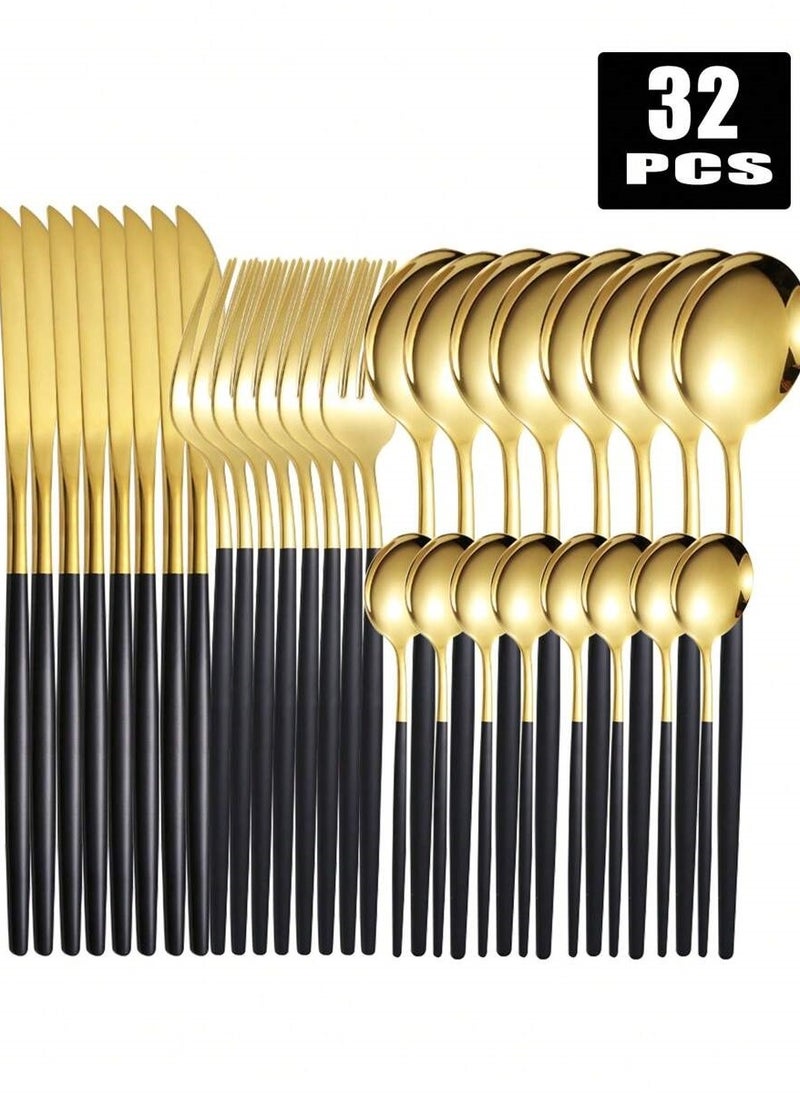 Shein 32 Piece Stainless Steel Utensil Set, Includes BBQ Knives, Forks and Spoons, Suitable for Home, Restaurant and Party  - Image 1