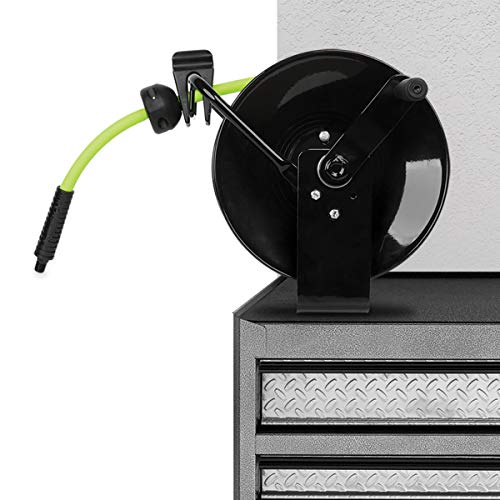 Flexzilla Portable Manual Open Face Air Hose Reel, 3/8 in. x 50 ft., Heavy Duty, Lightweight, Hybrid, ZillaGreen - L8651FZ - Image 4