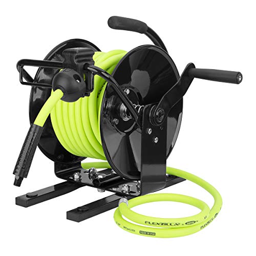 Flexzilla Portable Manual Open Face Air Hose Reel, 3/8 in. x 50 ft., Heavy Duty, Lightweight, Hybrid, ZillaGreen - L8651FZ - Image 1