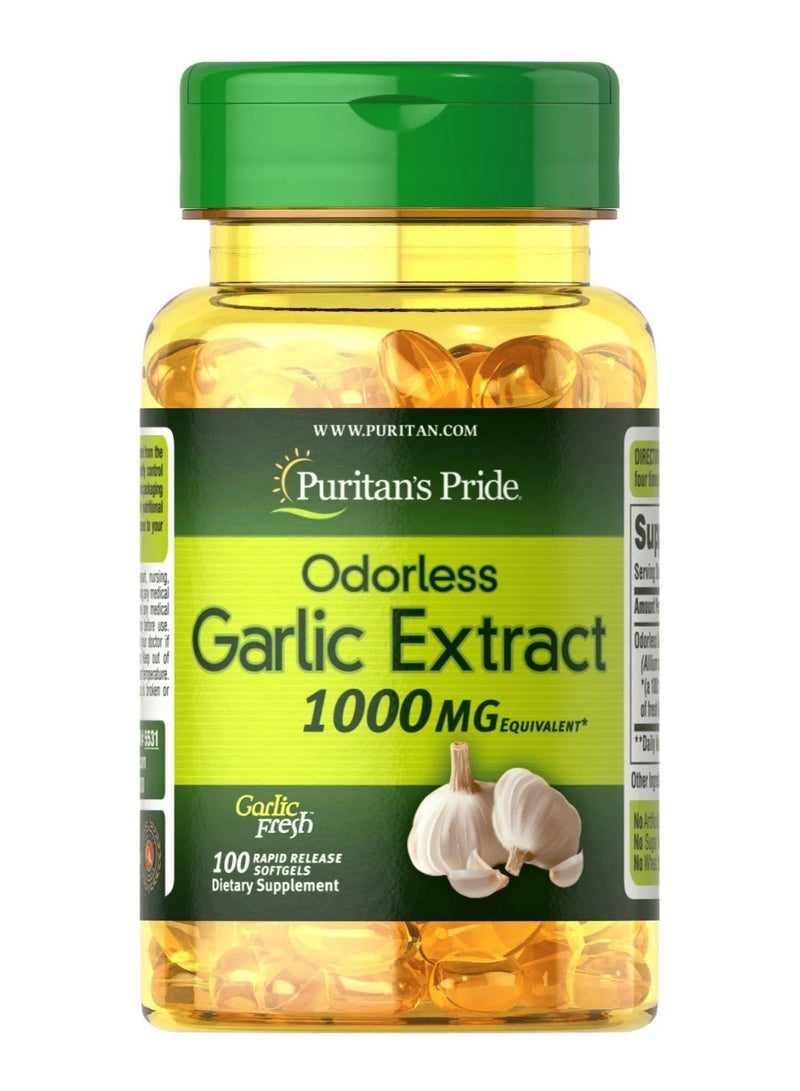 Puritan's Pride Odorless Garlic 1000 mg – 100 Rapid Release Softgels for Heart & Immune Support
