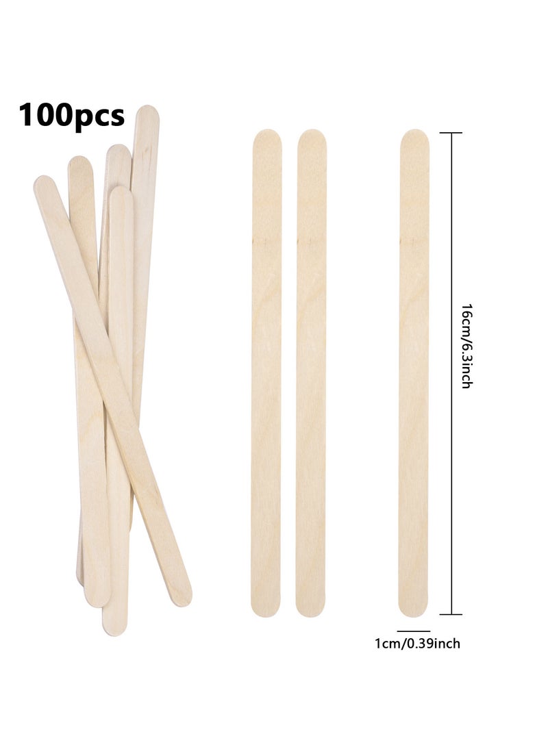 100 قطعة من عيدان المصاصة الخشبية، 1 × 16 سم، أعواد متعددة الاستخدامات لصنع الآيس كريم، تقليب القهوة، والمشاريع الحرفية - Image 2