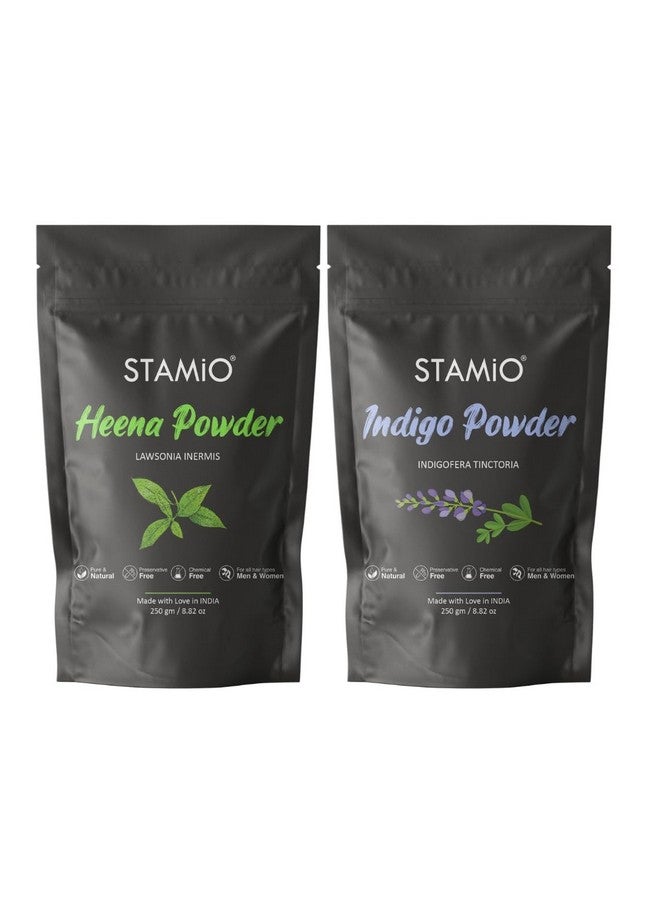 STAMIO Henna And Indigo Powder Combo 500 Gm Natural Dye For Black Hair | Triple-Sifted & Microfine | Suitable For All Hair Types Men & Women | In Pouch 250Gm X 2 - Image 1