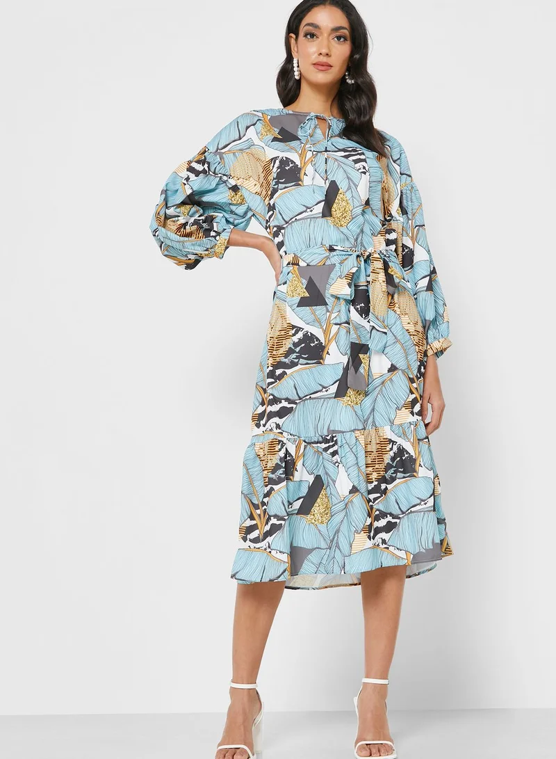 Raishma Pleat Detail Printed Dress