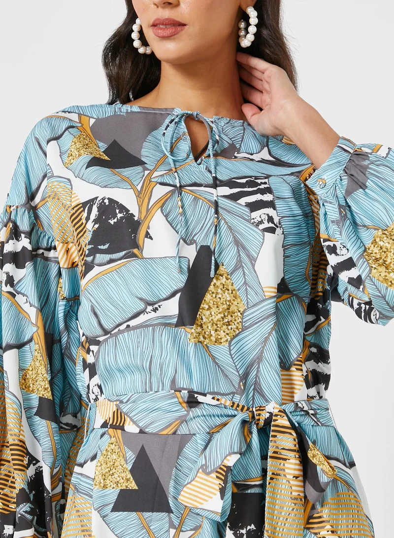 Raishma Pleat Detail Printed Dress