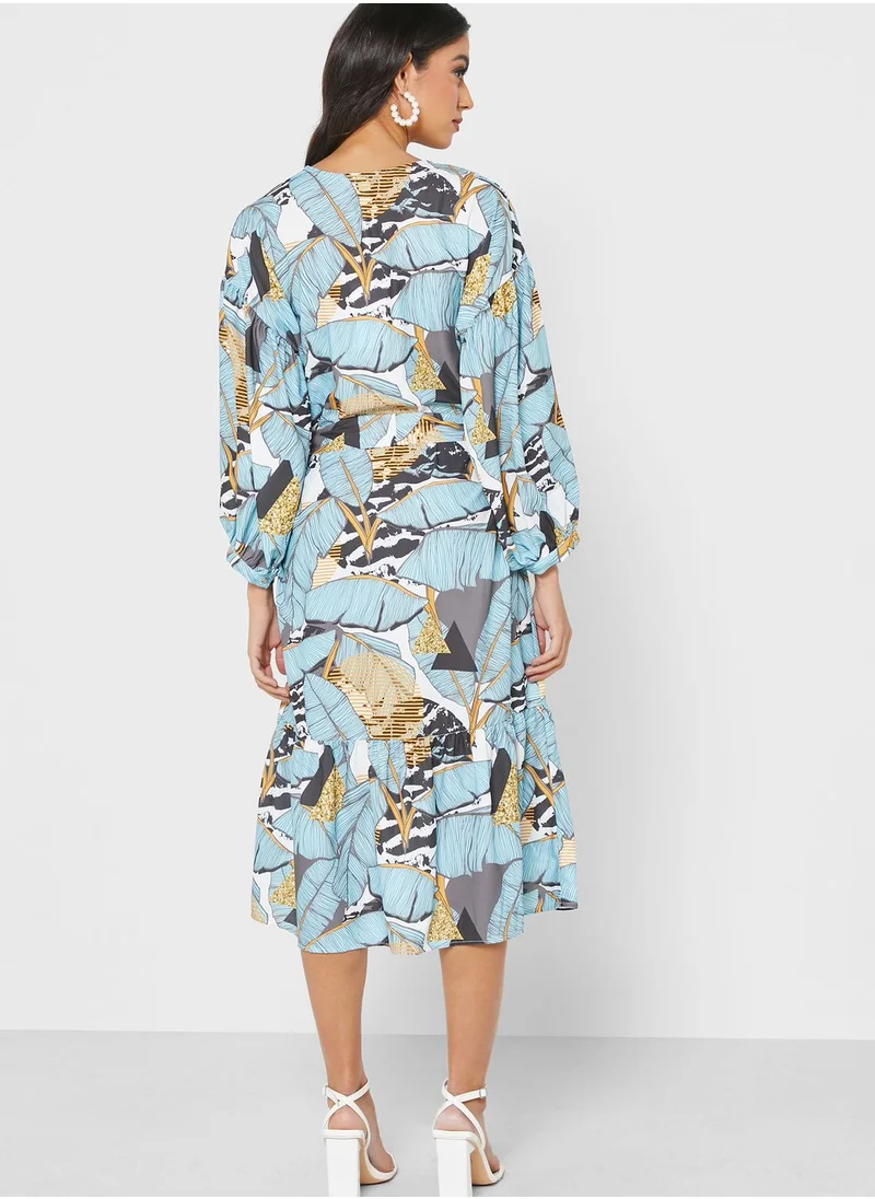 Raishma Pleat Detail Printed Dress