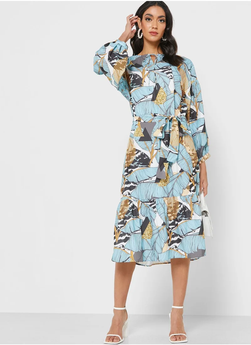 Raishma Pleat Detail Printed Dress