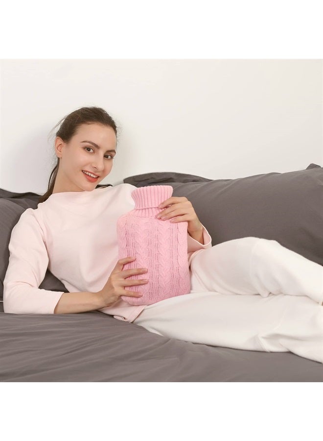 samply Hot Water Bottle with Knitted Cover, 2L Hot Water Bag for Hot and Cold Compress, Hand Feet Warmer, Ideal for Menstrual Cramps, Neck and Shoulder Pain Relief, Pink - Image 3