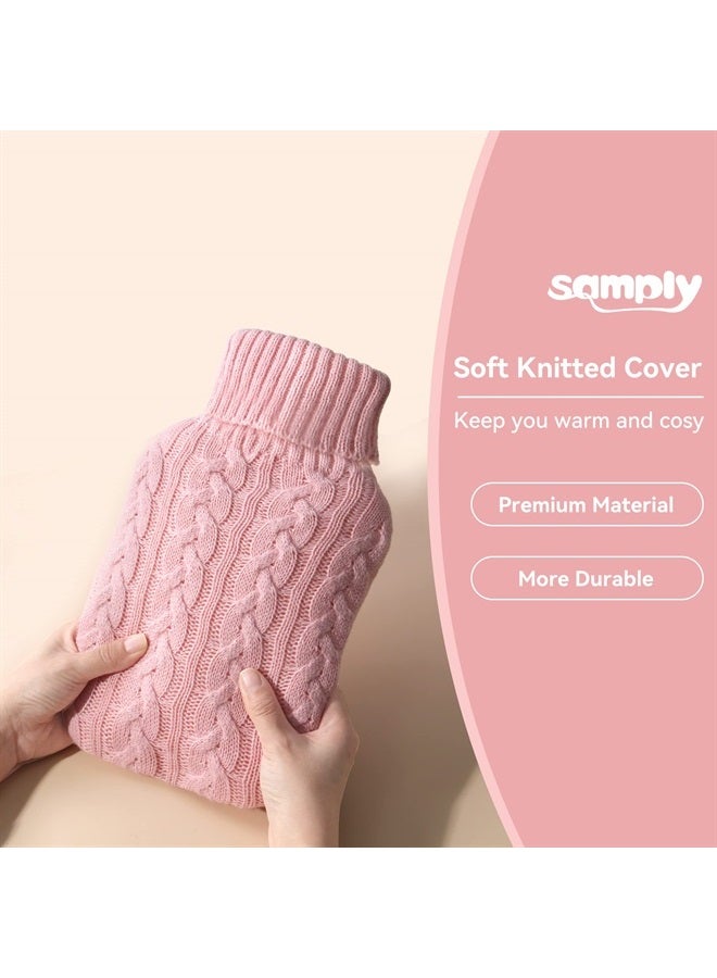samply Hot Water Bottle with Knitted Cover, 2L Hot Water Bag for Hot and Cold Compress, Hand Feet Warmer, Ideal for Menstrual Cramps, Neck and Shoulder Pain Relief, Pink - Image 4