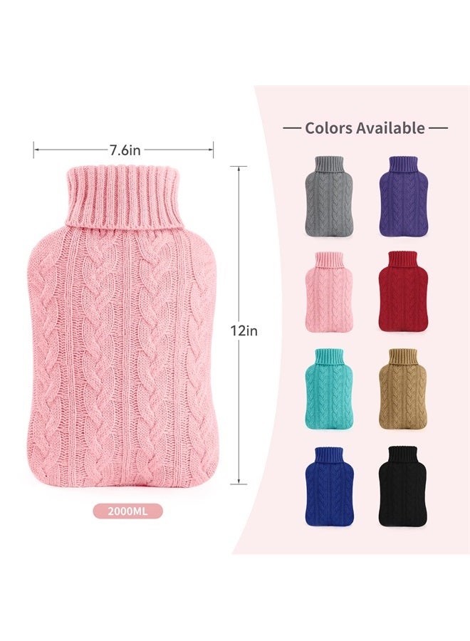 samply Hot Water Bottle with Knitted Cover, 2L Hot Water Bag for Hot and Cold Compress, Hand Feet Warmer, Ideal for Menstrual Cramps, Neck and Shoulder Pain Relief, Pink - Image 2