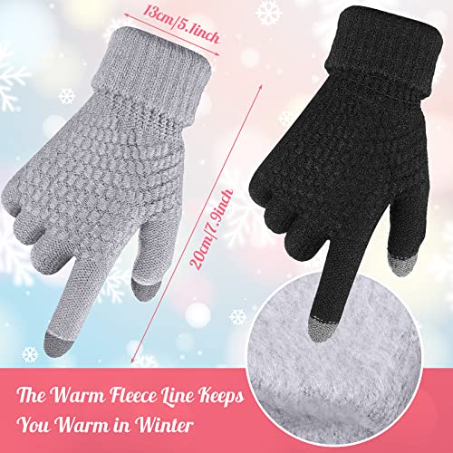 Jeere 4 Pcs Women Winter Glove and Hat Set Winter Hat Touchscreen Gloves Warm Knitted Beanie and Mittens for Women(Gray, Black) - Image 3
