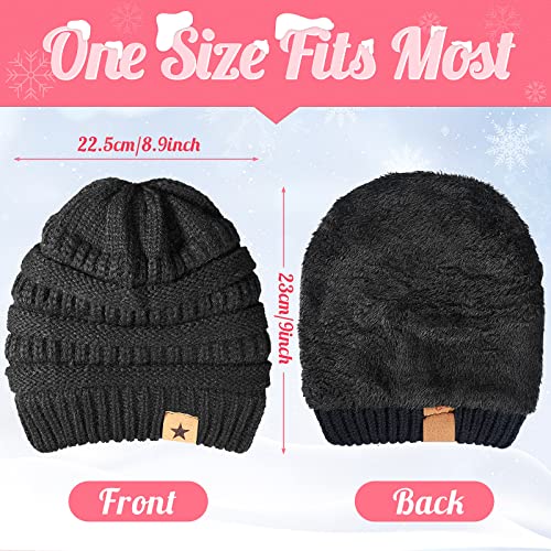 Jeere 4 Pcs Women Winter Glove and Hat Set Winter Hat Touchscreen Gloves Warm Knitted Beanie and Mittens for Women(Gray, Black) - Image 2