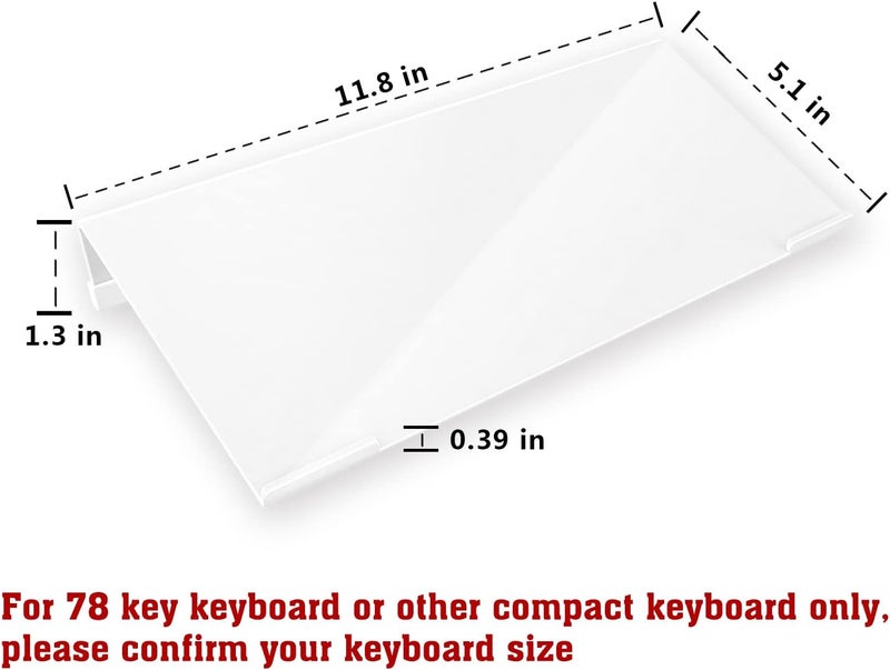 KOTEMON Mini Computer Keyboard Stand - 11.8'' x 5.1'' - Acrylic Keyboard Holder for 78 Keys, Universal Compact, with White Silicone Strip - Image 2