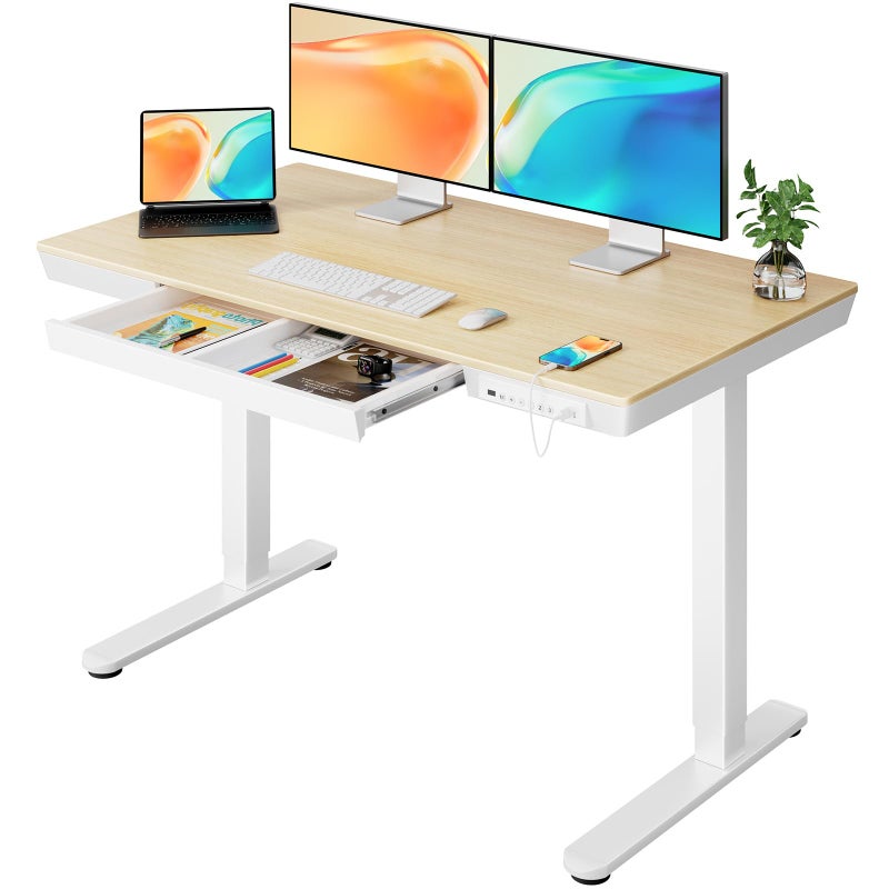 مكتب إيرجير الكهربائي القابل للتعديل مع أدراج ومنافذ شحن USB 48 × 24 خشبي