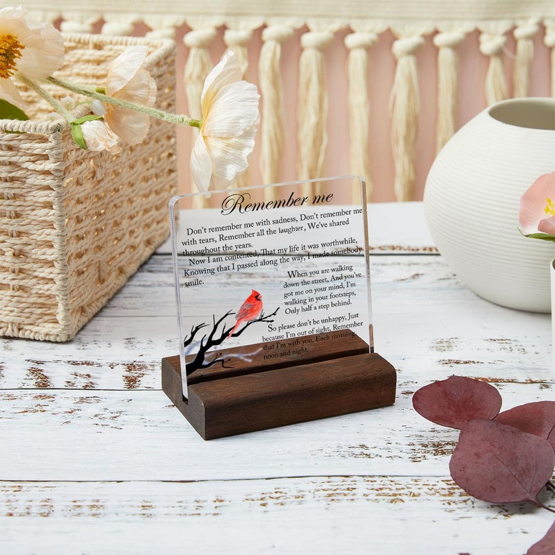 LNOKRIM Sympathy Gifts, Cardinal Sympathy Gift, Memorial Gifts for Loss of Loved One Condolence Grief Bereavement Present in Memory of Mother Father Husband Wife - Clear Plaque Sign With Wooden Stand - Image 5