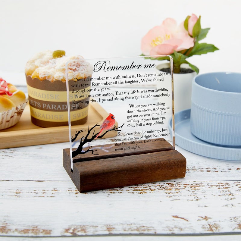 LNOKRIM Sympathy Gifts, Cardinal Sympathy Gift, Memorial Gifts for Loss of Loved One Condolence Grief Bereavement Present in Memory of Mother Father Husband Wife - Clear Plaque Sign With Wooden Stand - Image 4