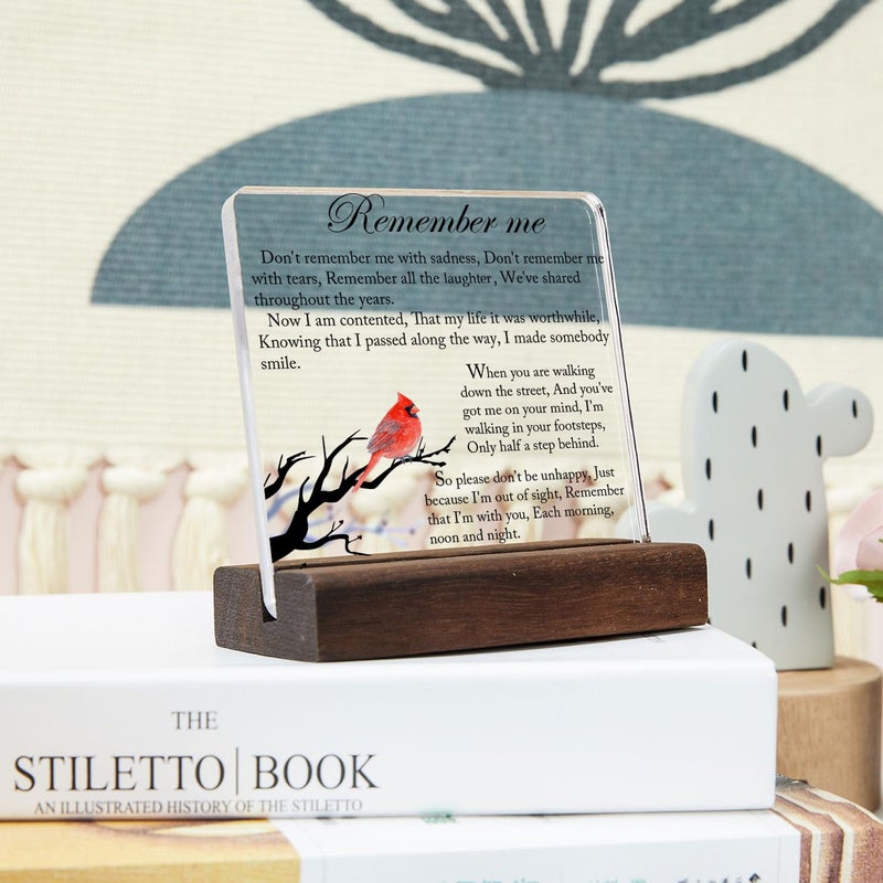 LNOKRIM Sympathy Gifts, Cardinal Sympathy Gift, Memorial Gifts for Loss of Loved One Condolence Grief Bereavement Present in Memory of Mother Father Husband Wife - Clear Plaque Sign With Wooden Stand - Image 3