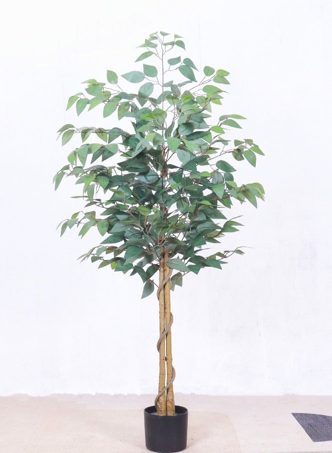 Generic 150cm Artificial Ficus Tree in Black Plastic Pot - Realistic Silk Faux Plant with Lifelike Leaves , Low-Maintenance Indoor/Outdoor Decor for Home, Office, Garden - Includes Sturdy Nursery Planter (1 Pack)  - Image 1