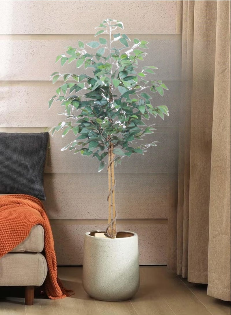 Generic 150cm Artificial Ficus Tree in Black Plastic Pot - Realistic Silk Faux Plant with Lifelike Leaves , Low-Maintenance Indoor/Outdoor Decor for Home, Office, Garden - Includes Sturdy Nursery Planter (1 Pack)  - Image 5