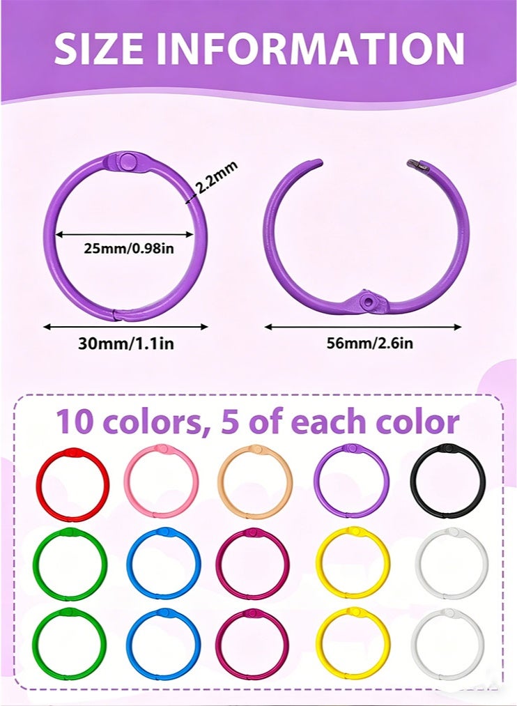 50 Pack 1.2 Inch Binder Rings, Colorful Metal Book Rings for Flashcards & Index Cards, Loose Leaf Notebook Rings, Sturdy Small O-Rings for School, Home and Office (10 Colors) - Image 2