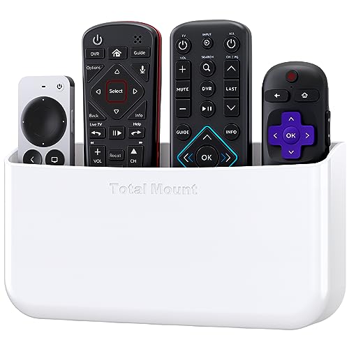 TotalMount Hole-Free Remote Holder – Eliminates Need to Drill Holes in Your Wall (Premium White Holder for 3 or 4 Remotes) - Image 1