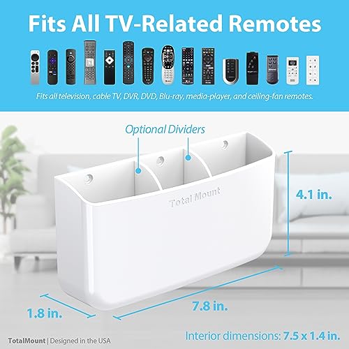 TotalMount Hole-Free Remote Holder – Eliminates Need to Drill Holes in Your Wall (Premium White Holder for 3 or 4 Remotes) - Image 3