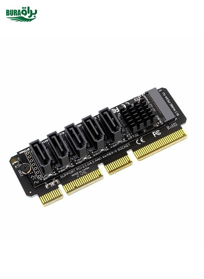 BURAQ M.2NVME-PCIE X4 / X8 / X16 Rotor SATA5 Port Transfer Card JMB585 Chip  - Image 1