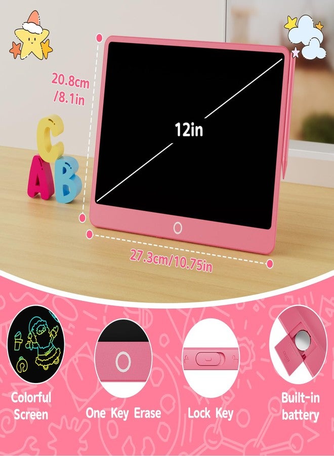 Electight LCD Writing Tablet for Kids, 12 inch Colorful Doodle Boards, Eye Protection Electronic Drawing Pads with Lock & Erase FUNC, Educational Toys for Boys and Girls 3-8 Years Old (Pink) - Image 3