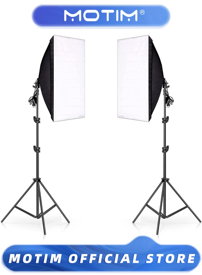 Motim Softbox Photography Lighting Kit Professional Photo Studio Equipment with 2x50x70CM Soft Box & 2M Adjustable Stand (Bulb not included)  - Image 1