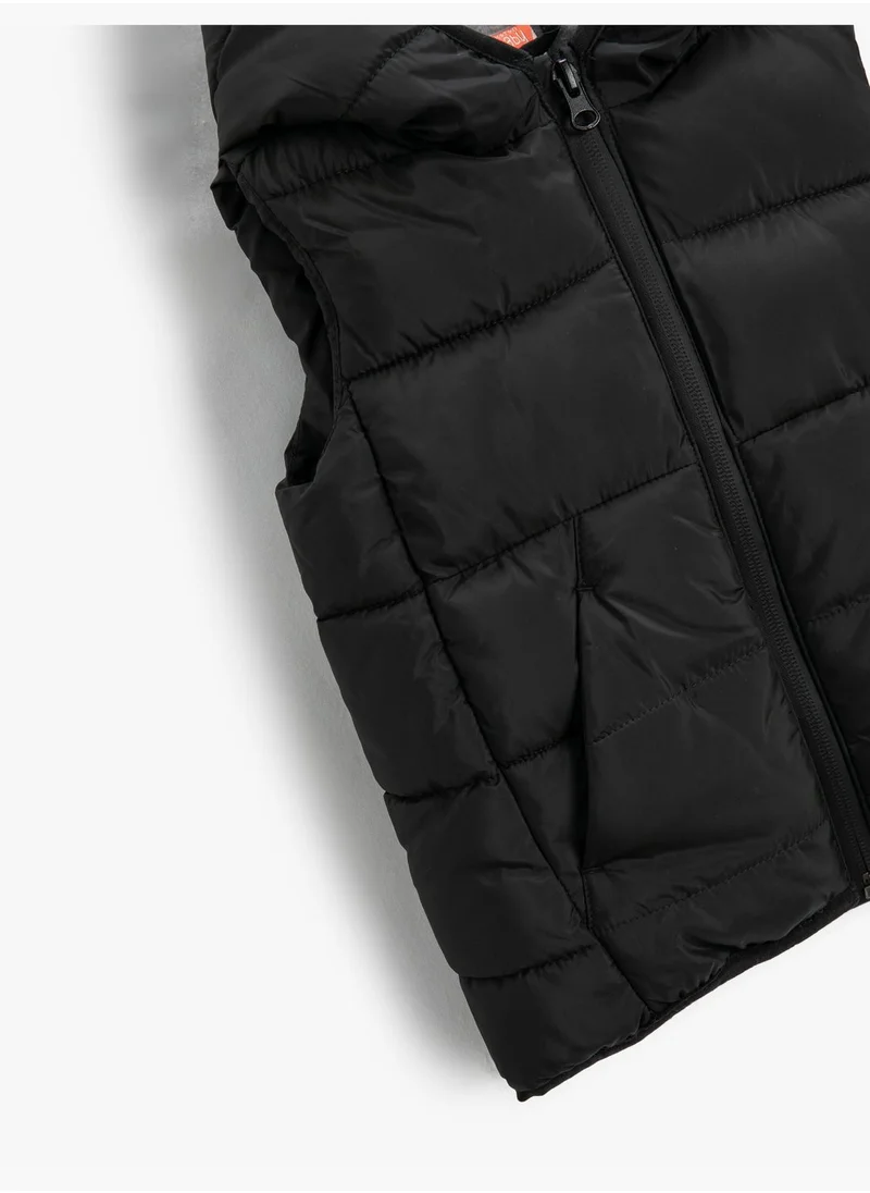 كوتون Puffer Hooded Vest Fleece-Lined