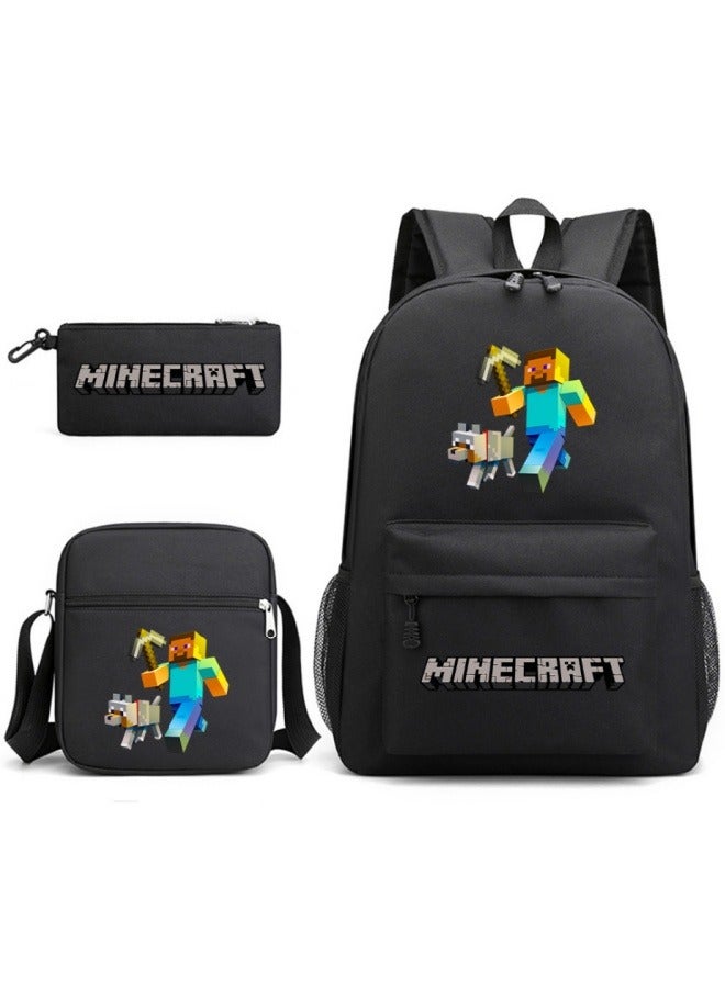 ماين كرافت مجموعة حقائب ظهر مكونة من 3 قطع، تتضمن حقيبة مدرسية Minecraft بسعة كبيرة، وحقيبة غداء، وحافظة أقلام، مصممة للأولاد والبنات والطلاب.