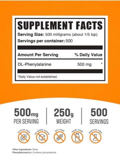 BULKSUPPLEMENTS.COM .com DL-Phenylalanine Powder - DLPA Powder, DL-Phenylalanine 500mg - DLPA Supplements, Amino Acid - Gluten Free, 500mg per Serving, 250g (8.8 oz) (Pack of 1)  - Image 2