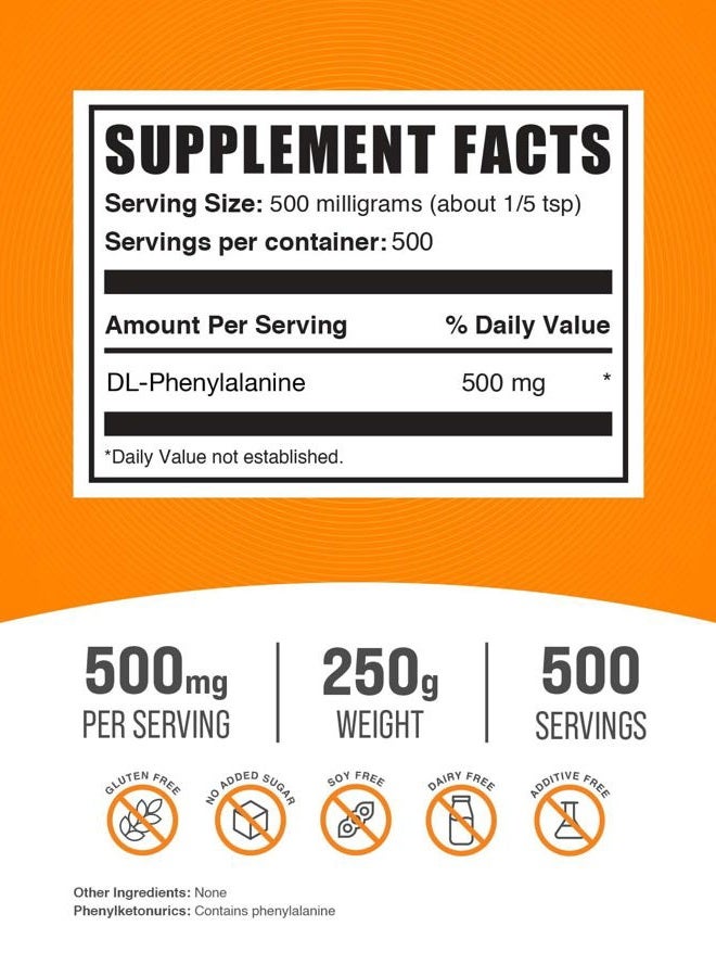 BULKSUPPLEMENTS.COM .com DL-Phenylalanine Powder - DLPA Powder, DL-Phenylalanine 500mg - DLPA Supplements, Amino Acid - Gluten Free, 500mg per Serving, 250g (8.8 oz) (Pack of 1) - Image 2