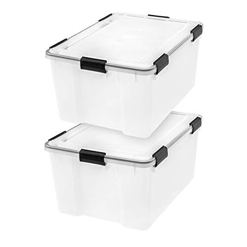 IRIS USA WeatherPro 63 Qt Storage Bins with Lids 2 Pack BPAFree Plastic Gasket Box with Tight Latch and Seal Stackable Nestable Tote Tub  ClearBlack