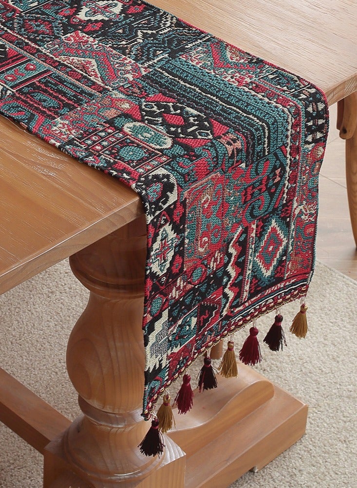 Long Table Runner with Tassels, American Retro Tea Table Cloth, 30*180cm Long Tablecloth for Dining Table, TV Stand, Shoe Cabinet and Bed End, Light Luxury Jacquard Embroidery - Image 1