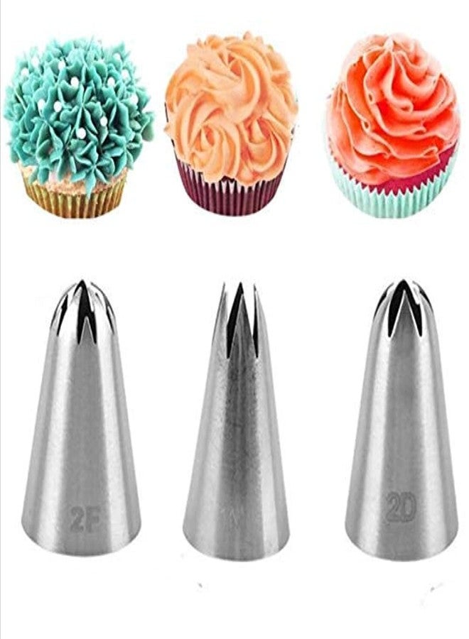 Perfect Pricee 3Pcs Set 1M 2F 2D Cake Icing Nozzles Stainless Steel, Cake Decorating Tool - Image 1