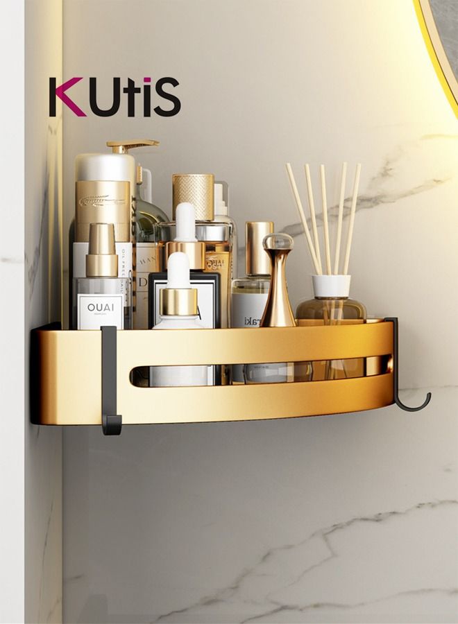 Kutis 2 Piece Bathroom Shelf Shower Shampoo Soap Organizer Wall Mounts Storage Rack Aluminum  Alloy Gold  29 x 21 x 4.5 cm - Image 5