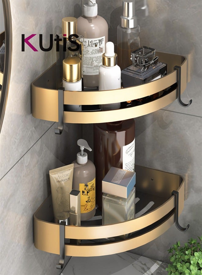 Kutis 2 Piece Bathroom Shelf Shower Shampoo Soap Organizer Wall Mounts Storage Rack Aluminum  Alloy Gold  29 x 21 x 4.5 cm - Image 4