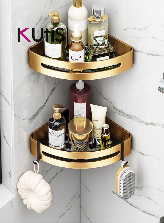 Kutis 2 Piece Bathroom Shelf Shower Shampoo Soap Organizer Wall Mounts Storage Rack Aluminum  Alloy Gold  29 x 21 x 4.5 cm - Image 1