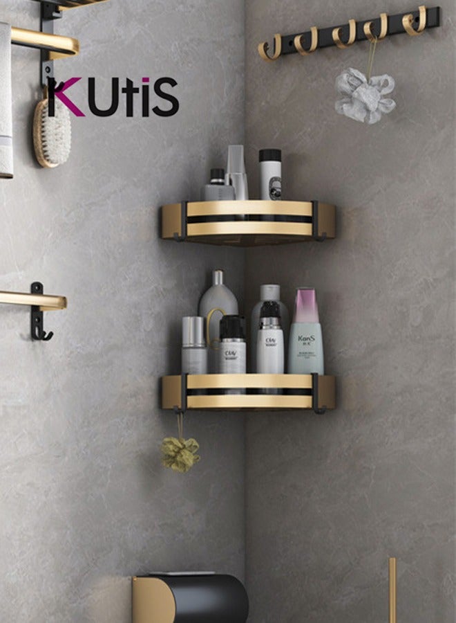 Kutis 2 Piece Bathroom Shelf Shower Shampoo Soap Organizer Wall Mounts Storage Rack Aluminum  Alloy Gold  29 x 21 x 4.5 cm - Image 3