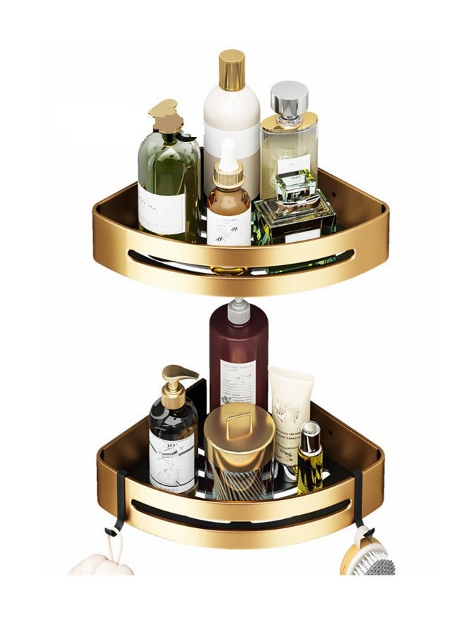 Kutis 2 Piece Bathroom Shelf Shower Shampoo Soap Organizer Wall Mounts Storage Rack Aluminum  Alloy Gold  29 x 21 x 4.5 cm - Image 2
