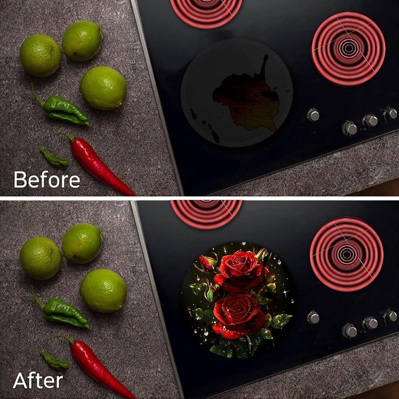 Aihonmin Blooming Red Rose Electric Stove Burner Covers Set of 4 Round Stove Burner Covers 8 and 10 Inch Gas Stove Burner Covers Metal Stove Burner Cover Cooktop, Farmhouse Decor, Kitchen Decor - Image 4