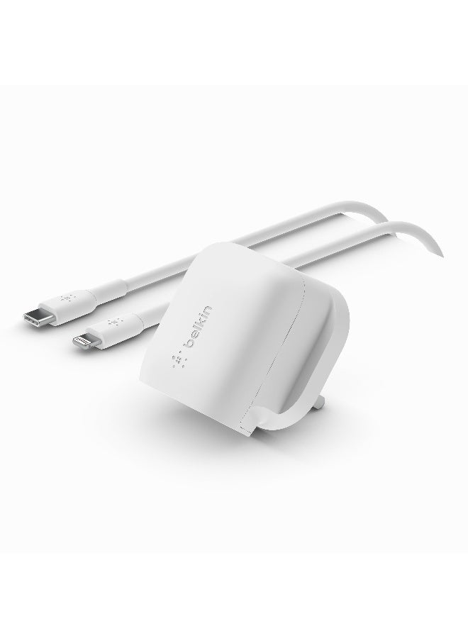 MFi Certified 20W USB Type C Fast Wall Charger With USB Type C To Lightning Cable, Certified USB-C Pd 3.1 Pps And Travel Sized Design For iPhone 14, Pro, Max, Mini, iPad, Galaxy, Pixel And More White